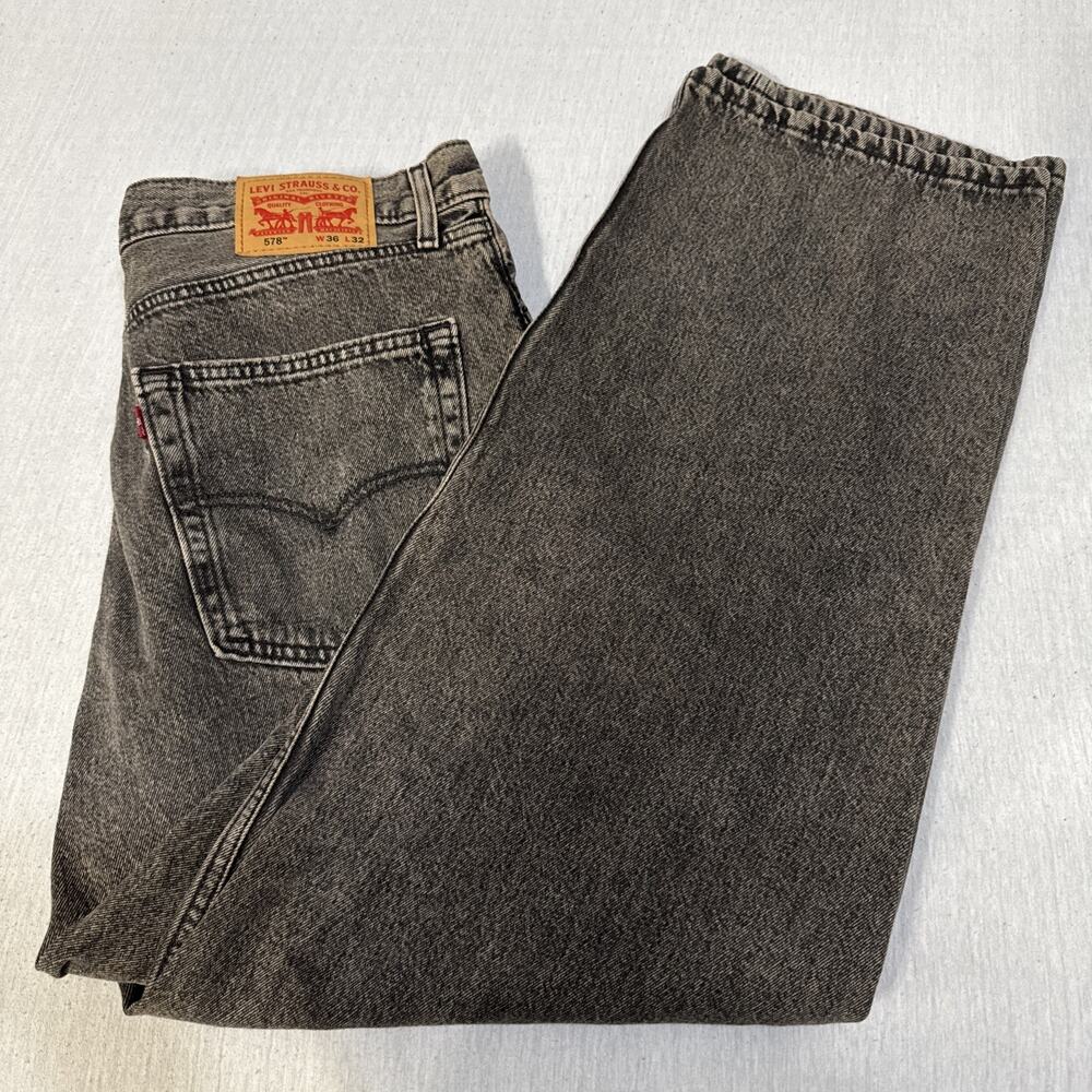 Levis Premium 578 Baggy Jeans Mens 36x32 Black fade Skater Grunge Wide Leg EUC